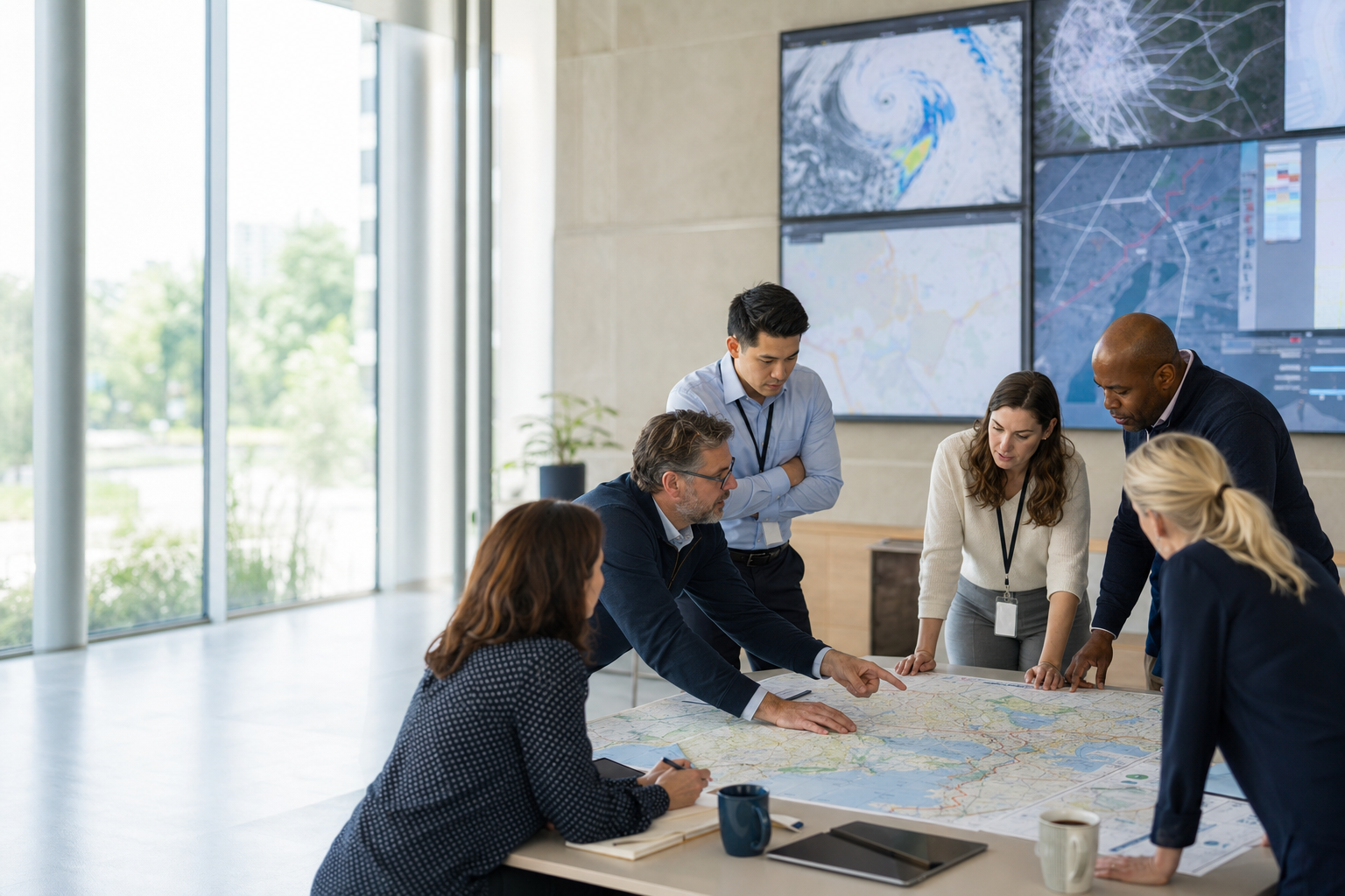 Public-sector programme and risk professionals reviewing a complex initiative